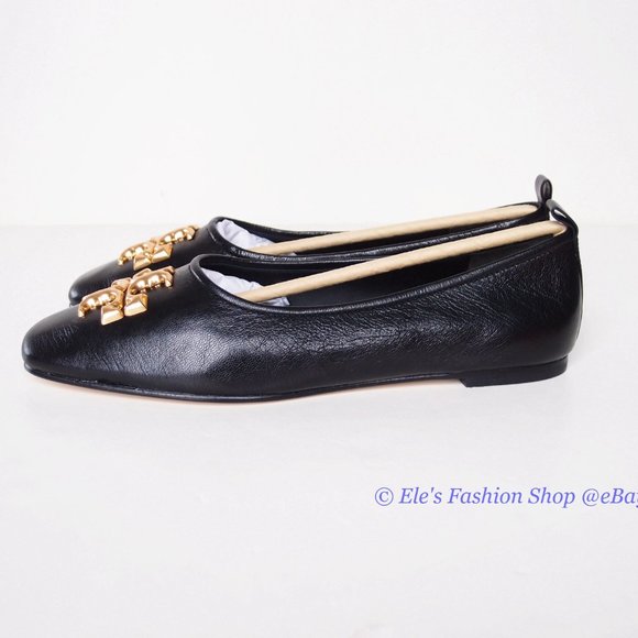 ❤️NIB Tory Burch Eleanor Ballet Flat BLACK Gold US 8 8.5 9 AUTHENTIC - Picture 9 of 16